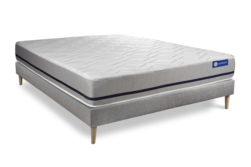 Ensemble Matelas Sommier 140x210 cm - Sommier Gris (en kit) - Actimemo Soft