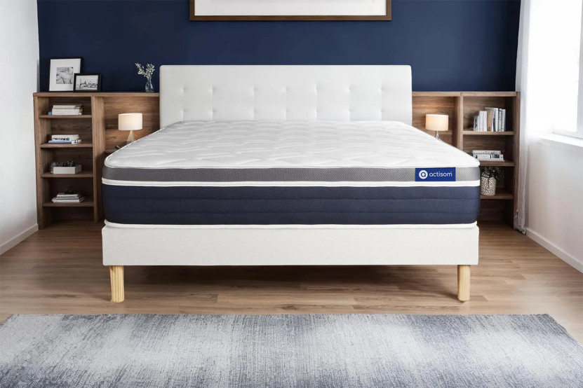 Ensemble Matelas Sommier 130x190 cm - Sommier Blanc (en kit) - Actiflex Confort