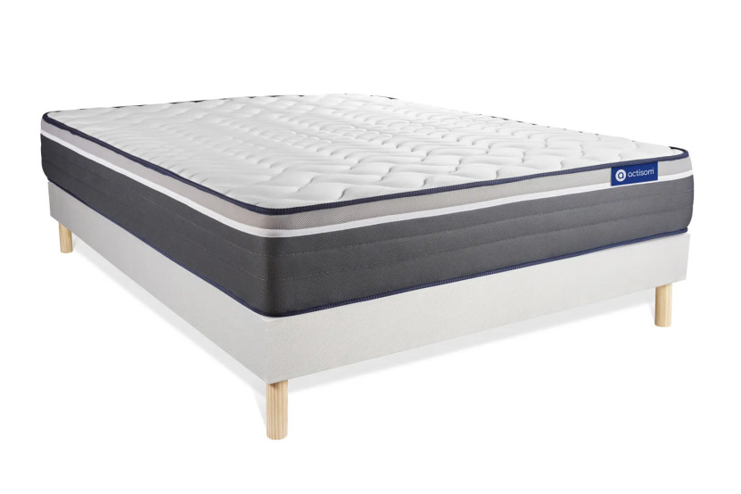 Ensemble Matelas Sommier 120x195 cm - Sommier Blanc (en kit) - ActiMemo Plus