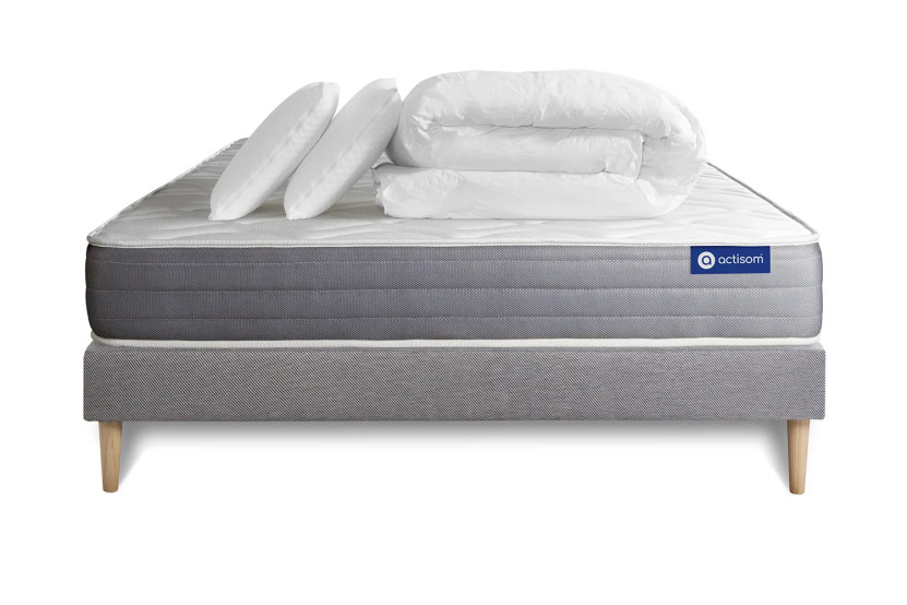 Pack lit complet 180x200 cm - Matelas + Sommier Gris (en kit) + 2 oreillers + Couette - Actilatex Dream