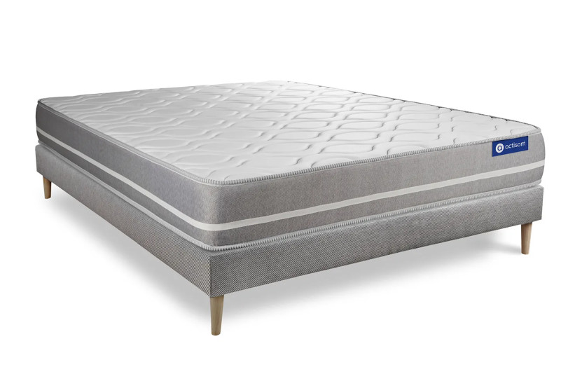 Ensemble Matelas Sommier 135x190 cm - Sommier Gris (en kit) - Actimemo Touch