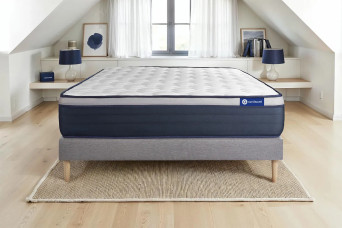 Ensemble Matelas Sommier 135x190 cm - Sommier Gris (en kit) - Actiflex Max