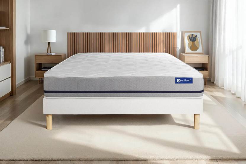 Ensemble Matelas Sommier 120x200 cm - Sommier Blanc (en kit) - Actilatex Soft