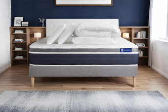 Pack lit complet 180x200 cm - Matelas + Sommier Gris (en kit) + 2 oreillers + Couette - Actiflex Confort