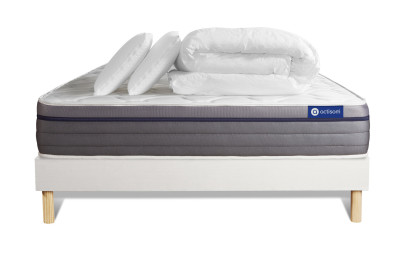 Pack lit complet 140x190 cm - Matelas + Sommier Blanc (en kit) + 2 oreillers + Couette - Actilatex Zen