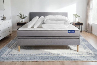 Pack lit complet 160x200 cm - Matelas + Sommier Gris (en kit) + 2 oreillers + Couette - Actilatex Night