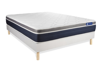 Ensemble Matelas Sommier 135x190 cm - Sommier Blanc (en kit) - Actimemo Confort