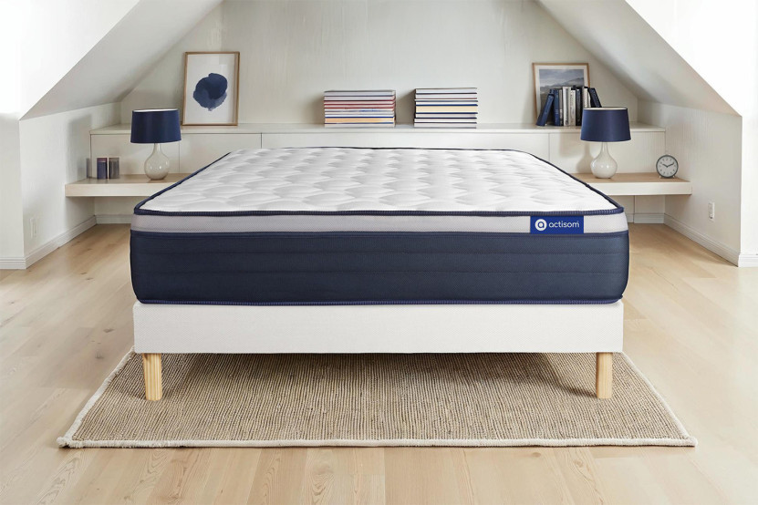 Ensemble Matelas Sommier 90x190 cm - Sommier Blanc (en kit) - Actimemo Max
