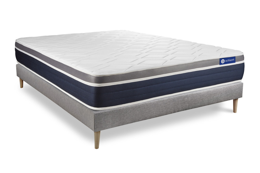 Ensemble Matelas Sommier 140x220 cm - Sommier Gris (en kit) - Actiflex Confort
