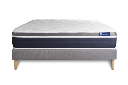 Ensemble Matelas Sommier 120x200 cm - Sommier Gris (en kit) - Actiflex Confort