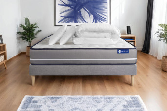 Pack lit complet 160x200 cm - Matelas + Sommier Gris (en kit) + 2 oreillers + Couette - Actilatex Pur