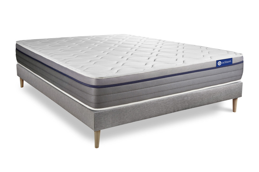 Ensemble Matelas Sommier 135x200 cm - Sommier Gris (en kit) - Actilatex Zen