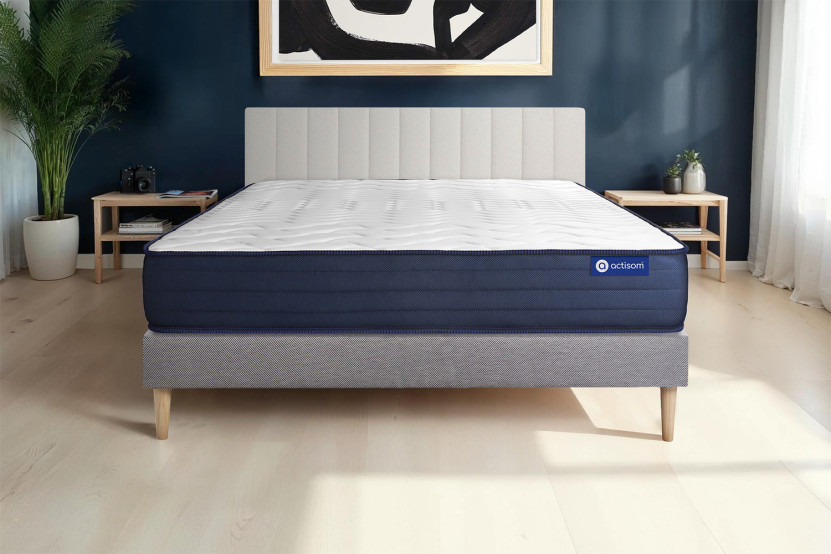 Ensemble Matelas Sommier 160x220 cm - Sommier Gris (en kit) - Actilatex Life