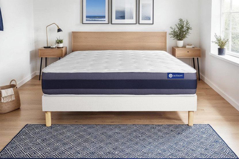 Ensemble Matelas Sommier 90x190 cm - Sommier Blanc (en kit) - Actiflex Morpho