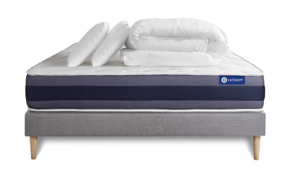 Pack lit complet 160x200 cm - Matelas + Sommier Gris (en kit) + 2 oreillers + Couette - Actilatex Morpho