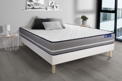 Ensemble Matelas Sommier 130x210 cm - Sommier Blanc (en kit) - Actilatex Pur