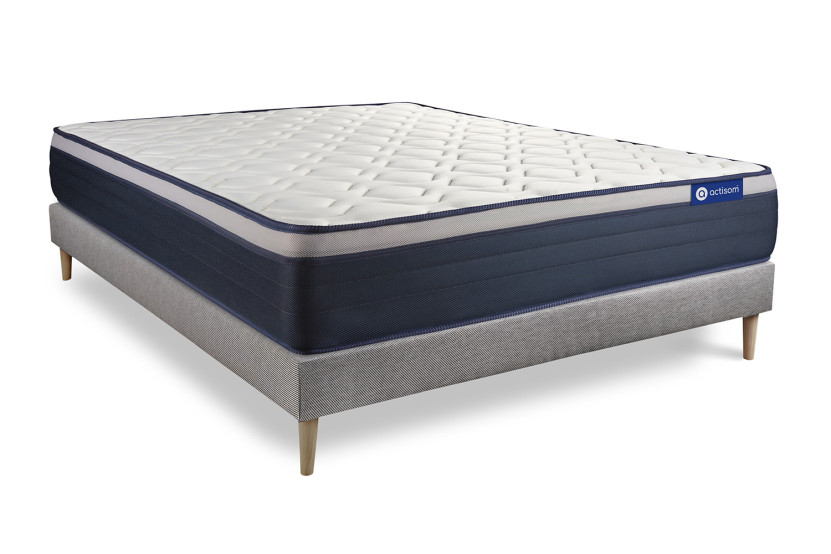 Ensemble Matelas Sommier 140x210 cm - Sommier Gris (en kit) - Actimemo Max