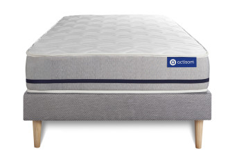 Ensemble Matelas Sommier 90x190 cm - Sommier Gris (en kit) - Actimemo Soft