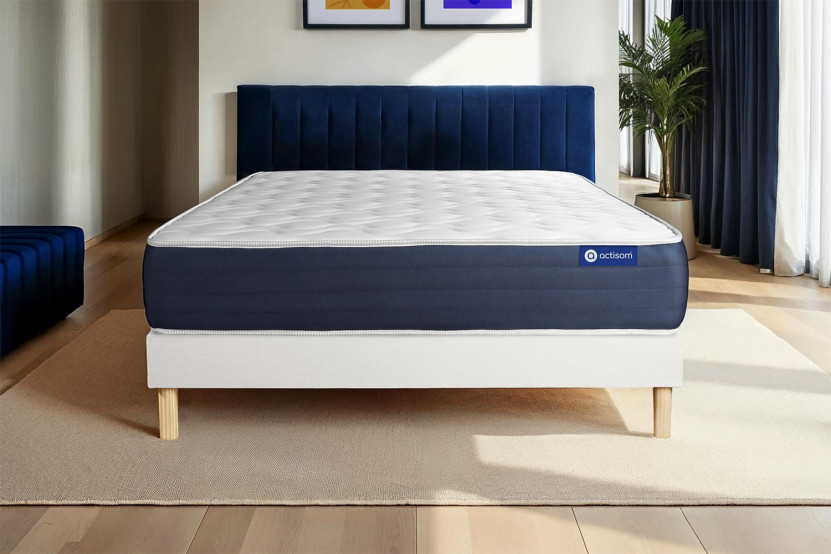 Ensemble Matelas Sommier 90x200 cm - Sommier Blanc (en kit) - Actimemo Sleep