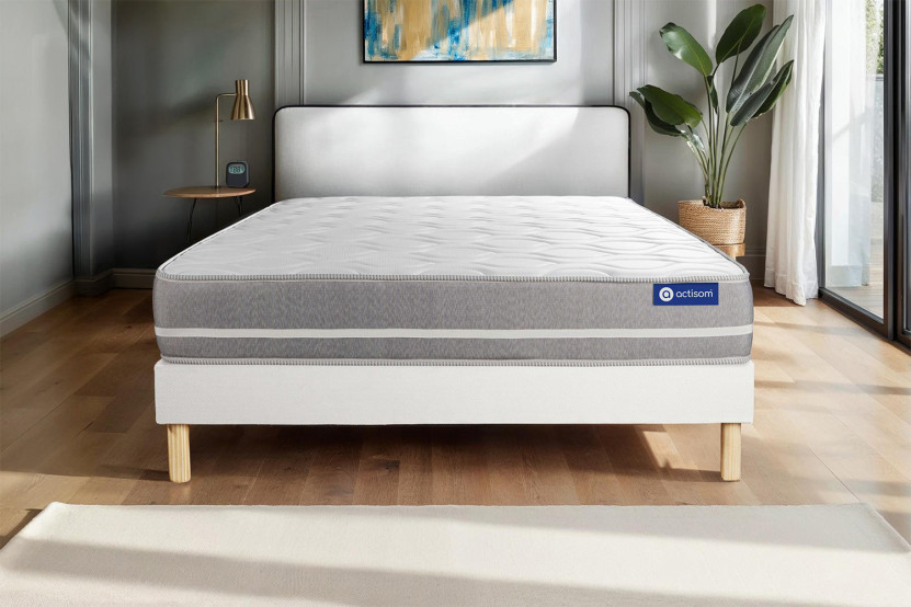 Ensemble Matelas Sommier 90x190 cm - Sommier Blanc (en kit) - Actimemo Touch
