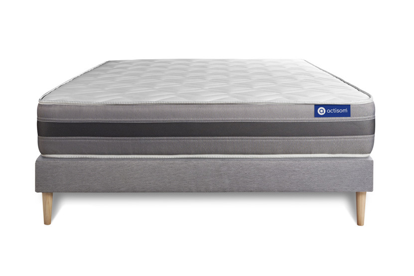 Ensemble Matelas Sommier 180x210 cm - Sommier Gris (en kit) - Actimemo Relax