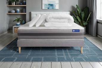 Pack lit complet 140x200 cm - Matelas + Sommier Gris (en kit) + 2 oreillers + Couette - Actiflex Relax