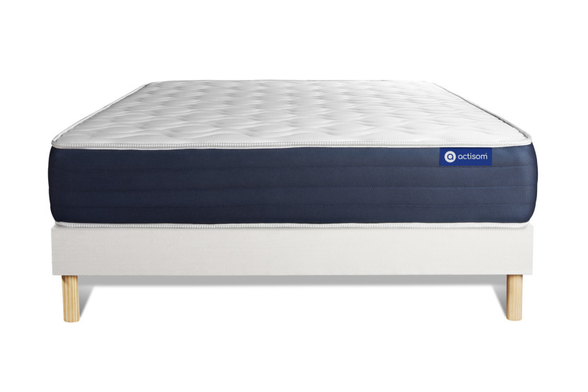 Ensemble Matelas Sommier 130x200 cm - Sommier Blanc (en kit) - Actimemo Sleep