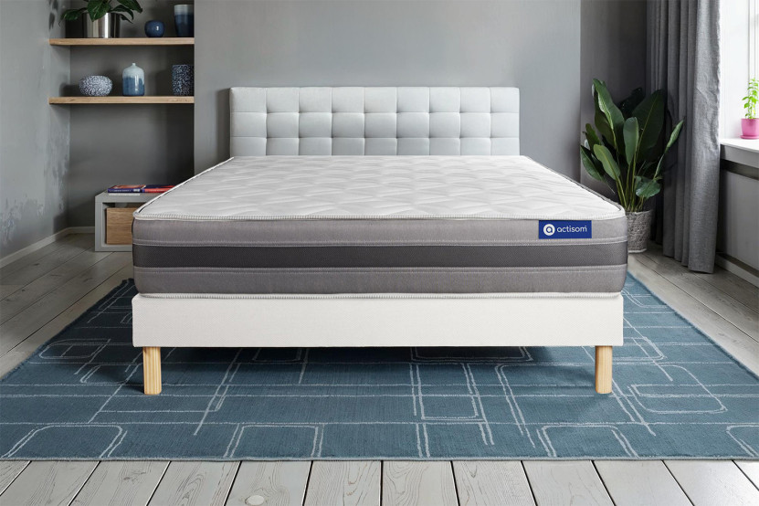 Ensemble Matelas Sommier 90x200 cm - Sommier Blanc (en kit) - Actilatex Relax