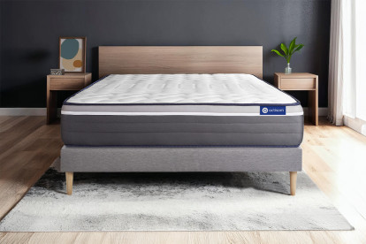Ensemble Matelas Sommier 80x190 cm - Sommier Gris (en kit) - ActiMemo Plus