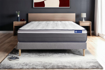 Ensemble Matelas Sommier 120x195 cm - Sommier Gris (en kit) - Actilatex Plus