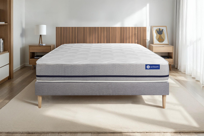 Ensemble Matelas Sommier 180x220 cm - Sommier Gris (en kit) - Actilatex Soft