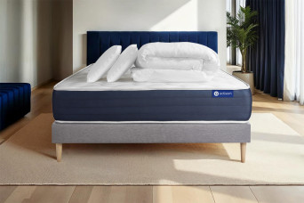 Pack lit complet 180x200 cm - Matelas + Sommier Gris (en kit) + 2 oreillers + Couette - Actiflex Sleep