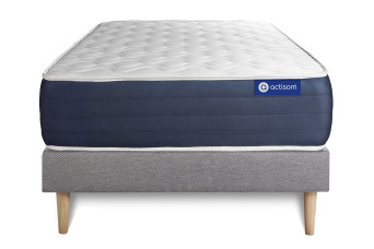 Ensemble Matelas Sommier 90x190 cm - Sommier Gris (en kit) - Actimemo Sleep
