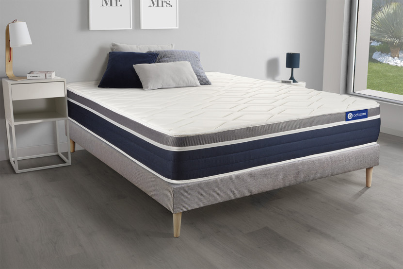 Ensemble Matelas Sommier 120x220 cm - Sommier Gris (en kit) - Actilatex Confort