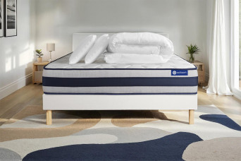 Pack lit complet 180x200 cm - Matelas + Sommier Blanc (en kit) + 2 oreillers + Couette - Actilatex Ergo
