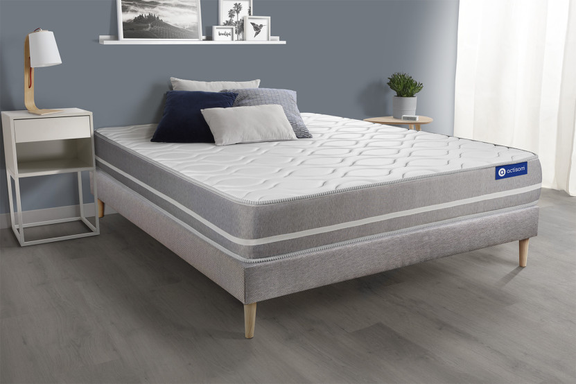 Ensemble Matelas Sommier 80x190 cm - Sommier Gris (en kit) - Actiflex Touch
