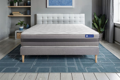 Ensemble Matelas Sommier 130x200 cm - Sommier Gris (en kit) - Actimemo Relax