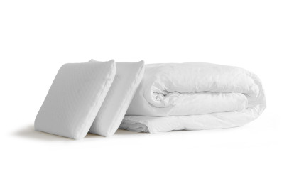 Pack lit complet 140x190 cm - Matelas + Sommier Gris (en kit) + 2 oreillers + Couette - Actimemo Touch