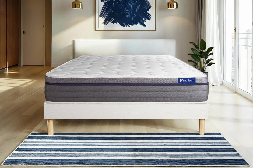 Ensemble Matelas Sommier 160x200 cm - Sommier Blanc (en kit) - Actiflex Zen