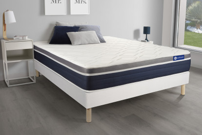 Ensemble Matelas Sommier 90x200 cm - Sommier Blanc (en kit) - Actilatex Confort