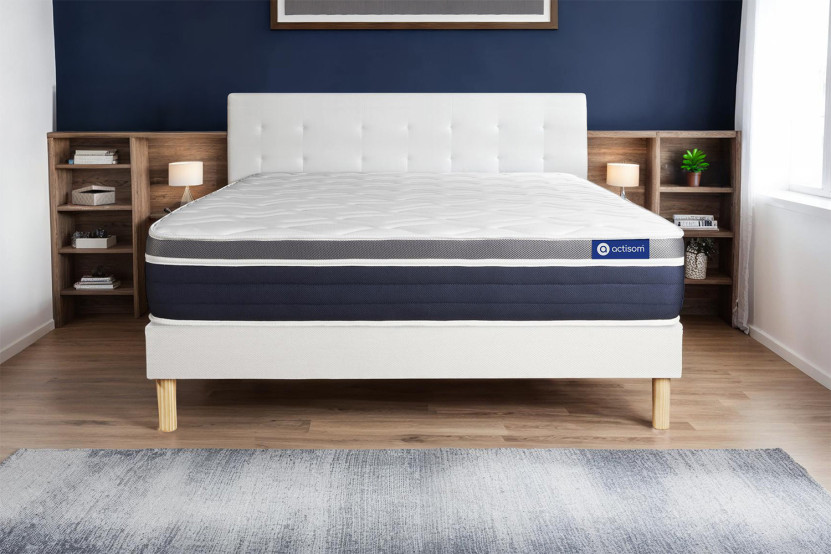 Ensemble Matelas Sommier 160x200 cm - Sommier Blanc (en kit) - Actimemo Confort