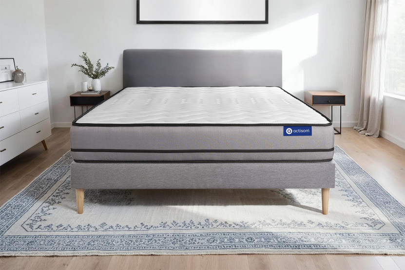 Ensemble Matelas Sommier 90x190 cm - Sommier Gris (en kit) - Actiflex Night