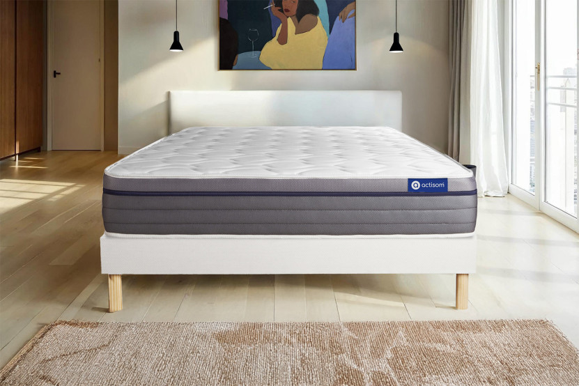 Ensemble Matelas Sommier 160x195 cm - Sommier Blanc (en kit) - ActiMemo Zen