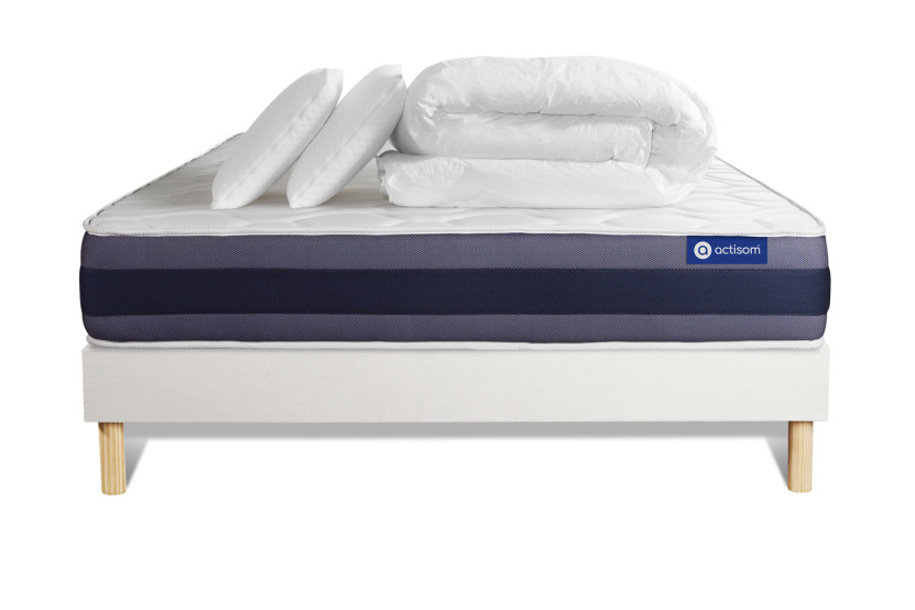 Pack lit complet 160x200 cm - Matelas + Sommier Blanc (en kit) + 2 oreillers + Couette - Actilatex Morpho