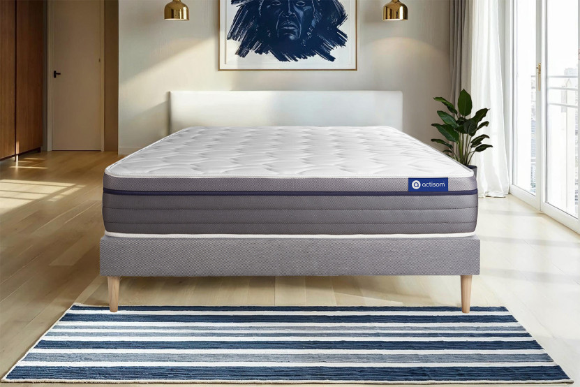 Ensemble Matelas Sommier 120x200 cm - Sommier Gris (en kit) - Actiflex Zen