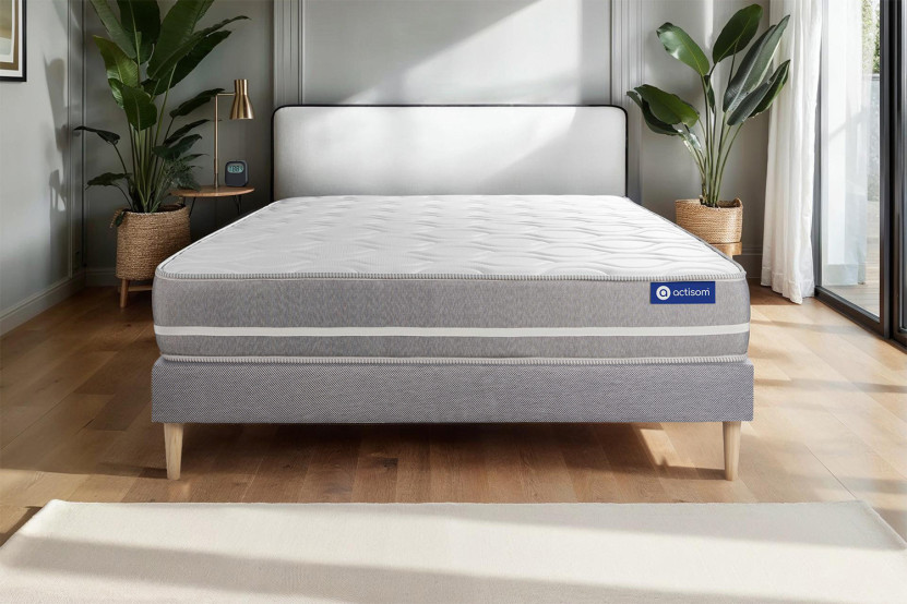 Ensemble Matelas Sommier 120x200 cm - Sommier Gris (en kit) - Actiflex Touch
