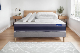 Pack lit complet 160x200 cm - Matelas + Sommier Gris (en kit) + 2 oreillers + Couette - Actilatex Morpho
