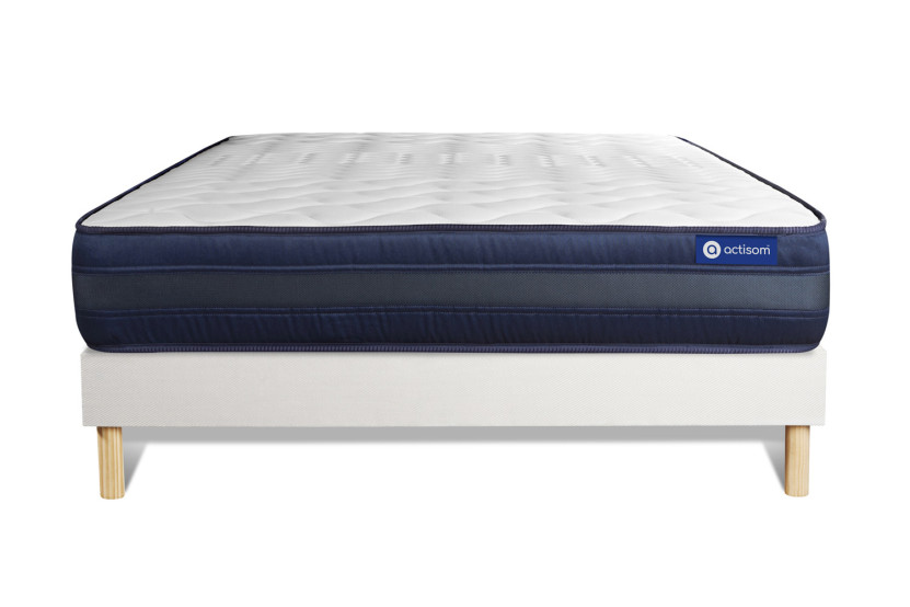 Ensemble Matelas Sommier 130x220 cm - Sommier Blanc (en kit) - Actimemo Tech