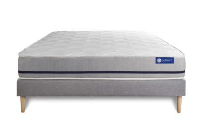 Ensemble Matelas Sommier 180x210 cm - Sommier Gris (en kit) - Actimemo Soft
