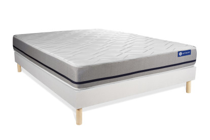 Ensemble Matelas Sommier 180x210 cm - Sommier Blanc (en kit) - Actimemo Soft